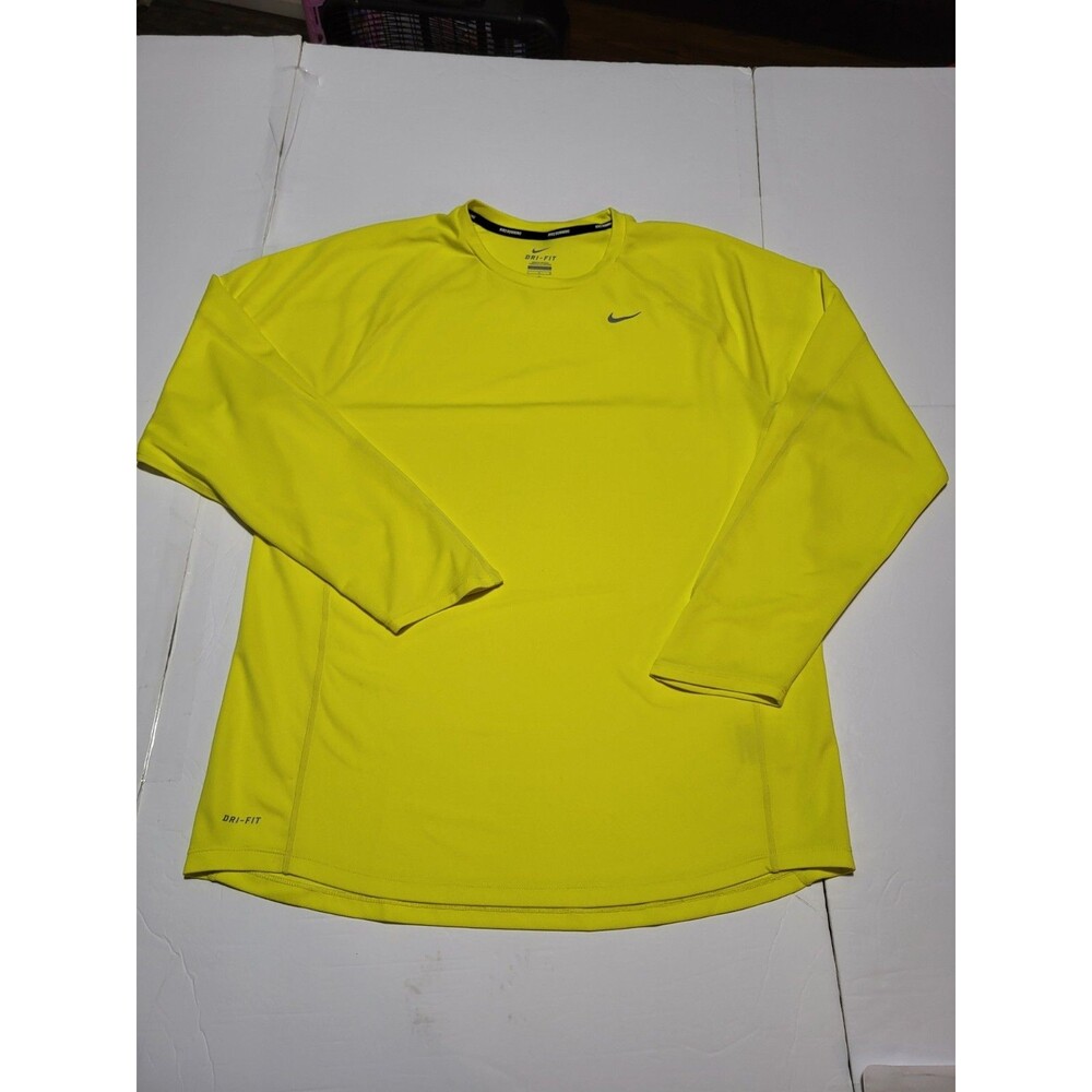 (#18) Nike Dri-FIT Long Sleeve Shirt Men's L Volt Yellow Athletic Running Tee